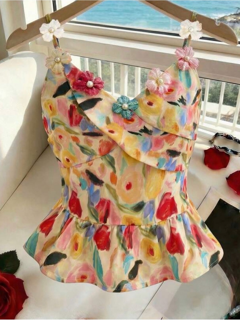 Floral Watercolor Peplum Camisole - Multicolor NWOT
